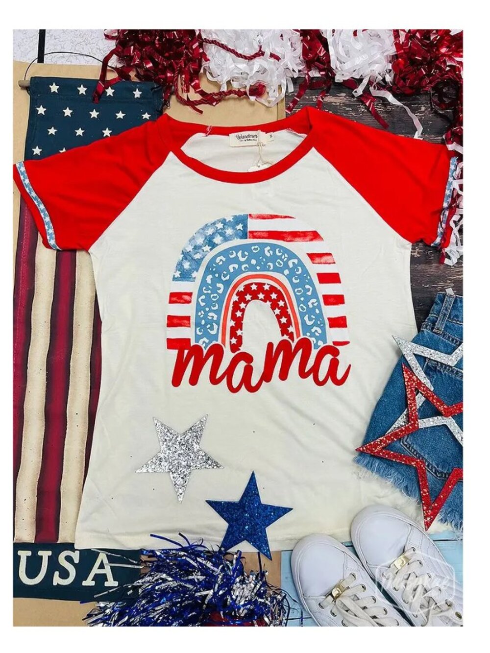 Mama Patriotic Rainbow Tee